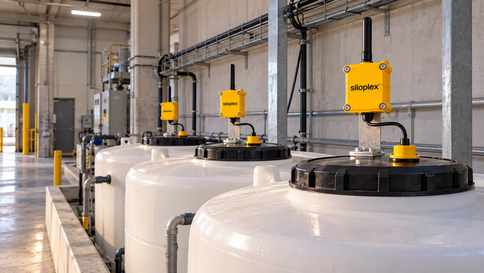 Industrielle Tanks mit gelben Siloplex-Sensoren